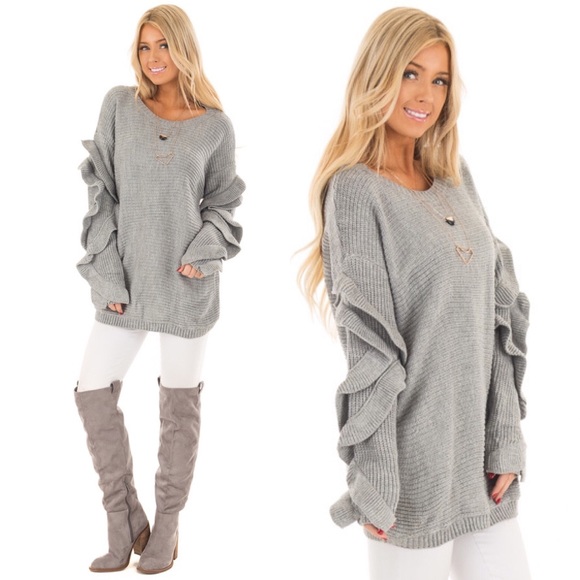 fairlygirly Sweaters - 💥 LAST ONE Cozy Knit Ruffled Sleeve Sweater Grey